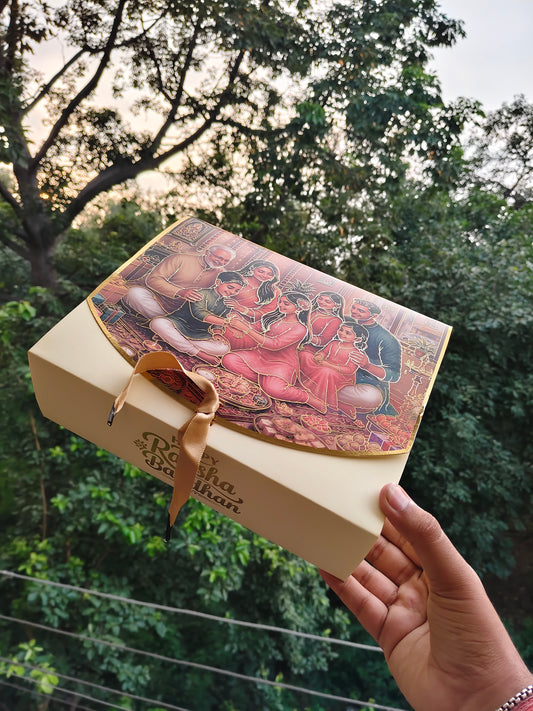 Rakhi Special Premium Hamper Packaging Box With Ribbon - 10 by 8 by 3”