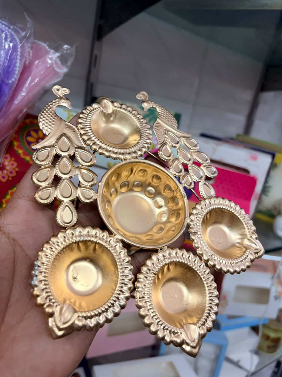Peacock Metal Diya Urli