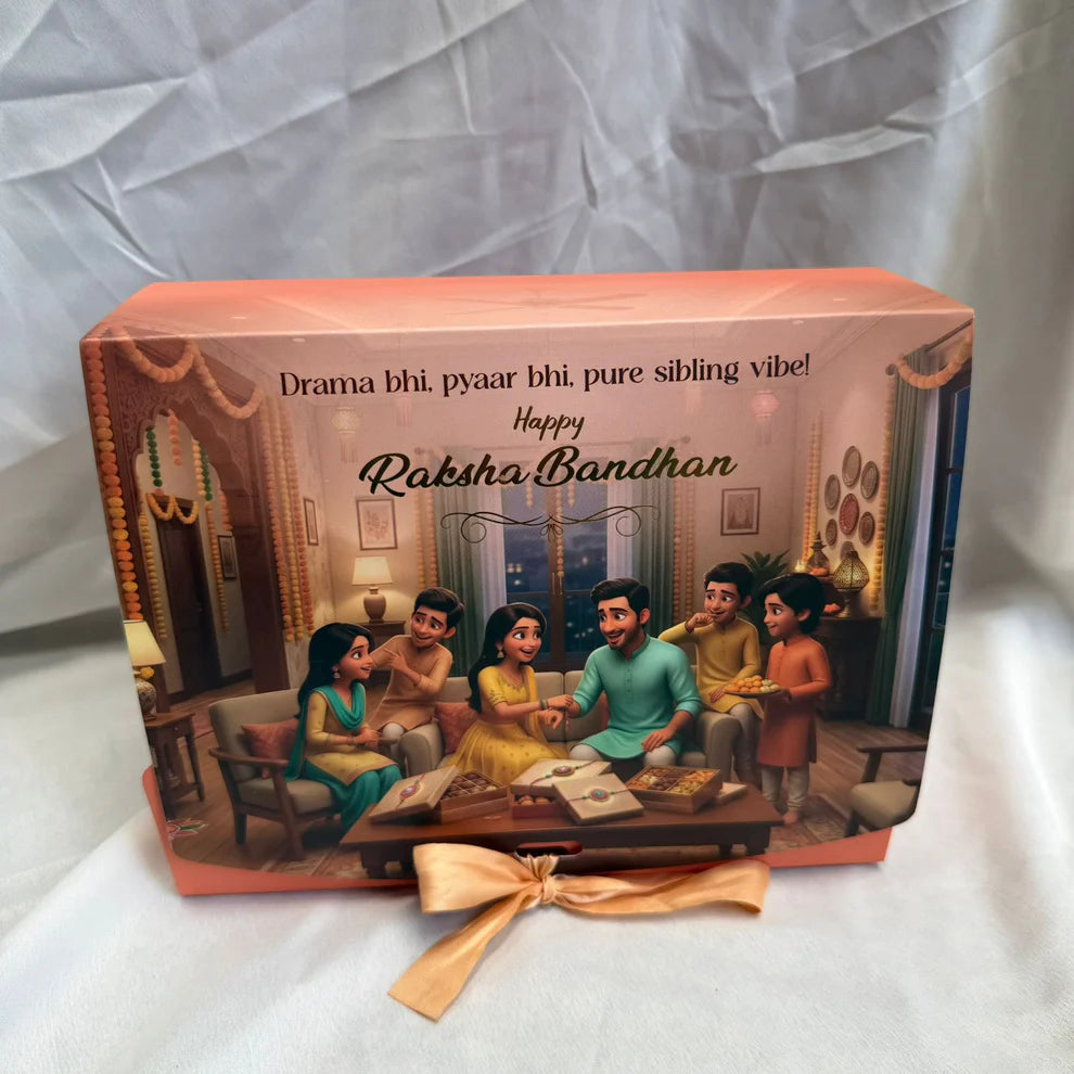 Rakhi Special Hamper Packaging Box With Ribbon - 7.5 by 6 by 2”