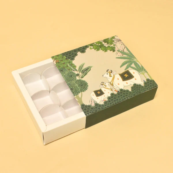 9 Cavity Pichwai Art Slider Chocolate Box | 5.5x5.5x1.5 Inches