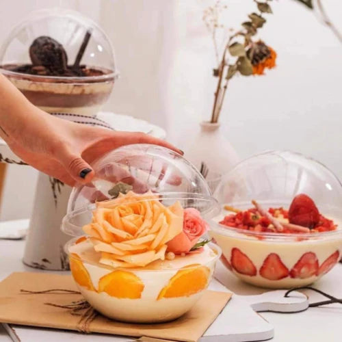390ml Round Dessert Bowl with Dome Lid – Clear 13cm Dessert, Yogurt & Fruit Cream Container  1 review