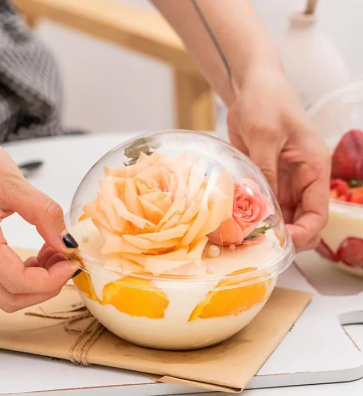 390ml Round Dessert Bowl with Dome Lid – Clear 13cm Dessert, Yogurt & Fruit Cream Container  1 review