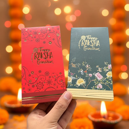 Rakhi Special Chocolate Bar Packaging Box With Golden Leaf