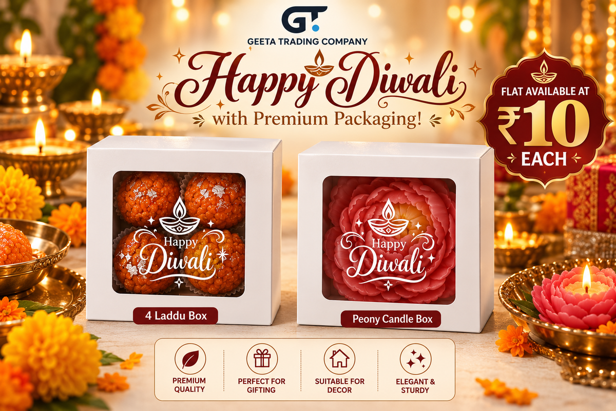 4 Laddu Packaging Box | Peony Candle Packaging Box In Diwali Print