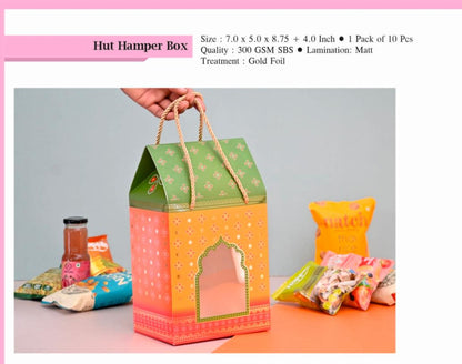 Premium Hut Shape Hamper Box With Gold Foiling
