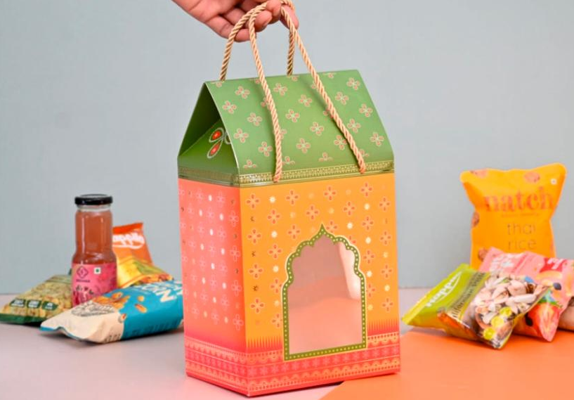 Premium Hut Shape Hamper Box With Gold Foiling
