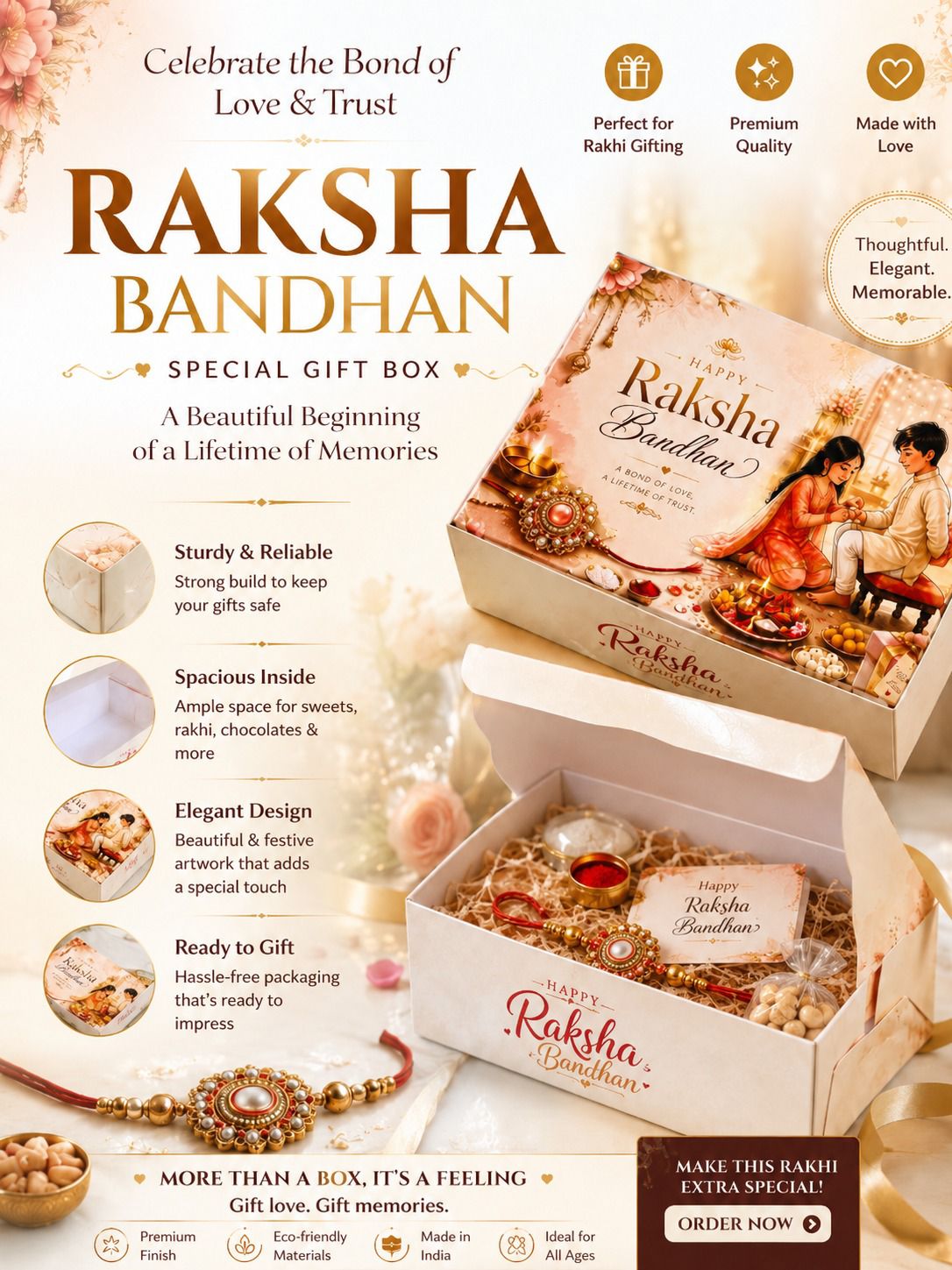 Rakhi Special Hamper Packaging Box - 9*6*3 Inch