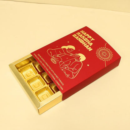Rakhi Special Premium 12 Cavity Chocolate Packaging Boxes With Golden Leaf Printing