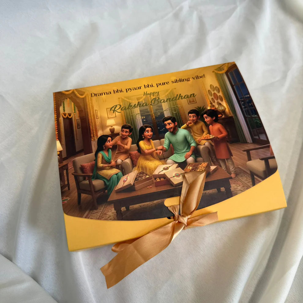 Rakhi Special Hamper Packaging Box With Ribbon - 7.5 by 6 by 2”
